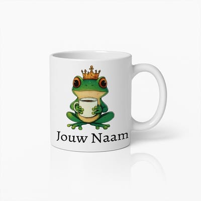 Schattige Kikker Koning Gepersonaliseerde Koffiemok – Met Naam Bedrukte Beker voor Dierenliefhebbers – Leuk en Uniek Cadeau