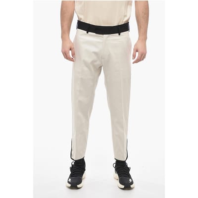 Slim Fit TOM-broek van katoenen keperstof met contrasterende tailleband in beige
