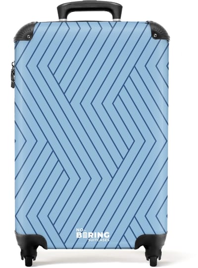 NoBoringSuitcases.com - Koffer - Visgraatmotief in donkerblauwe lijnen op een lichtblauwe achtergrond - Past binnen 55x40x20 cm en 55x35x25 cm - Trolley handbagage - Valiezen met wieltjes volwassenen - Reiskoffer op wielen - Rolkoffer lichtgewicht