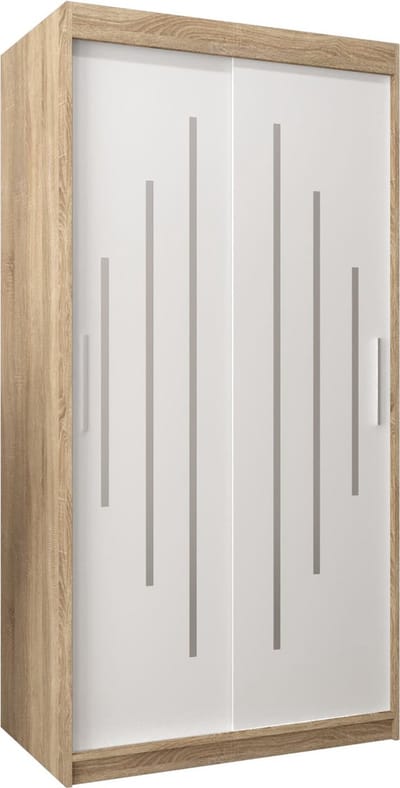 InspireMe - Kledingkast met 2 schuifdeuren, Modern-stijl, Een kledingkast met planken (BxHxD): 100x200x62 - MALTESE 100 Sonoma Eik + Wit Mat