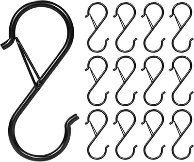 BOTC Metaal S Haken met Veiligheidssluiting - S-vormige hanghaken - Set van 12 stuks - 12.5x7.5cm - Metalen haken - Zwart