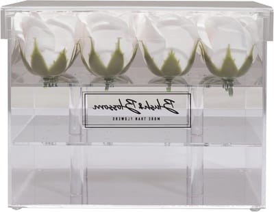 Kunstbloemen Rozen - Zevenbloemige Rozen - Decoratie Huis - Glycerine & Zetmeel - 23.5 x 23.5 x 19.5 cm - Wit