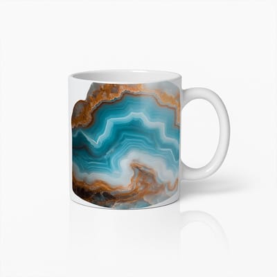 Geode Patroon Koffiemok – Prachtig Blauw en Bruin Abstract Steenontwerp – Unieke Artistieke Keramische Beker voor Thuis en Kantoor