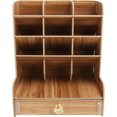 Bibliothèque de Bureau en Bois Multifonction Porte-Stylo Boîte à Papeterie pour Usage Domestique ou au Bureau(Bois de cerisier rouge cerise