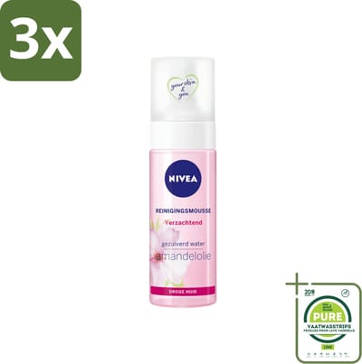 3 x NIVEA - Reinigingsmousse - Essentials Verzachtend - Voor droge & gevoelige huid - Met Amandelolie & Hydramine - 150 ml - Grootverpakking - Gezichtsreiniger - Droge Huid - Gevoelige Huid - Amandelolie - Hydraterende
