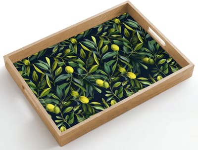 Dienblad hout 50x35 cm - Schootdienblad - Citroenen - Bladeren - Natuurlijk - Borrelplank rechthoek - Plateau dienbladen
