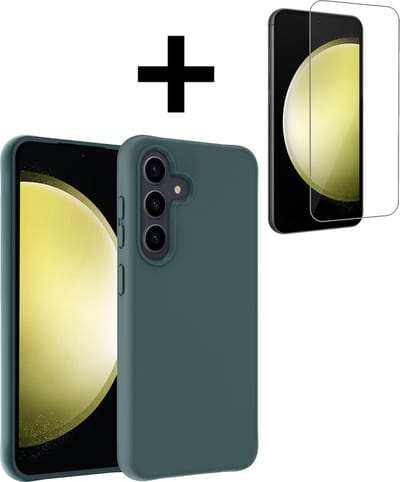 Hoesje - Met Screenprotector - Geschikt voor Samsung Galaxy S23 FE - Sterk & Shockproof - Back Cover - Siliconen Case - Telefoon Hoes - Telefoonhoesjes - Donkergroen