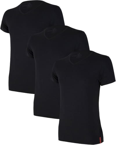 Undiemeister T Shirt Heren - Slim Fit T-shirt - 3-Pack - Volcano Ash (Zwart) - Tencel - Zijdezacht - Ademend - Anti-Bacterieel - Korte mouwen - V-Hals - Maat XL