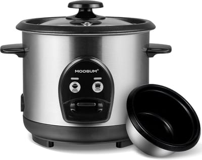 MOOSUM Elektrische Rijstkoker – Perfect voor Sushi, Jasmijnrijst & Meer | 3 Kopjes Ongekookt / 6 Kopjes Gekookt | One-Touch Bediening, Stoomfunctie & Warmhoudmodus | RVS Behuizing | Snel & Handig
