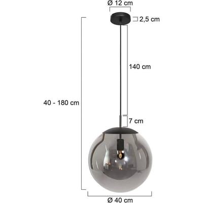 Hanglamp Steinhauer Bollique 4186ZW glas 40cm hoogte instelbaar trendy zwart smoke glas binnen