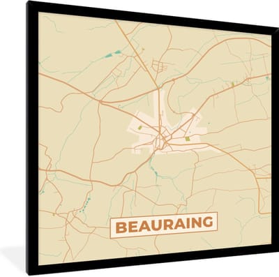 Fotolijst incl. Poster - België - Kaart - Bearaing - Plattegrond - Stadskaart - 40x40 cm - Posterlijst