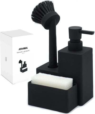 Spoelbak Organizer Zwart Met Dispenser Borstel En Spons - Keukenopberger - Praktische Spoelbak Organisator