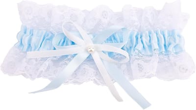Elegante Kanten Garter voor Bruiden, Bloem Motief, Elastische Beenband, Perfecte Trouwaankleding en Cadeau voor Vrouwen in Lichtblauw
