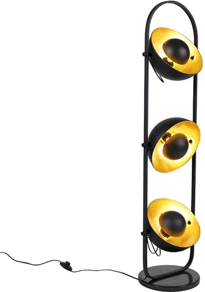 QAZQA magnax - Moderne Vloerlamp | Staande Lamp - 3 lichts - H 130 cm - Zwart Goud - Woonkamer | Slaapkamer | Keuken