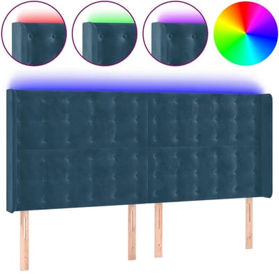 vidaXL - Hoofdbord - LED - 163x16x118/128 - cm - fluweel - donkerblauw