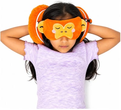 Relaxeazzz Relaxeazzz Reis set - Orang Oetan knuffel / reiskussen / slaapmasker - voor kinderen - in vliegtuig of auto