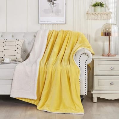 Livano Deken - Pluche - Wollen - Dekentje - Fleece - Plaid - Knuffeldeken - Bank Deken - 1 Persoons - Geel