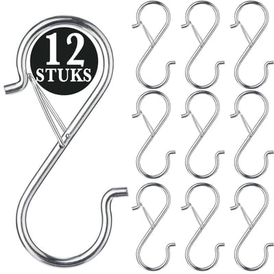 12 Stuks Zilver Metaal S Haken met Veiligheidssluiting - 10cm Lengte - Ophanghaken - Haakjes voor Keuken, Badkamer & Tuin - Kledinghangers - Jashaak Hangers - Handdoekhaakjes - Keukengerei Organizer Haak - Kapstok S-haken - Vleeshaken - Muurhaak