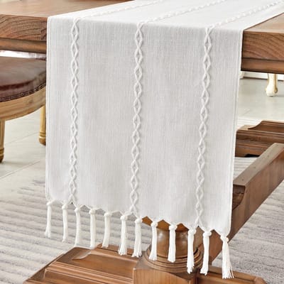 Dailygoody - Tafelloper - Katoenen linnen - Wit - Geschikt voor diners - 120cm - Voor dagelijks gebruik - Boerderijstijl