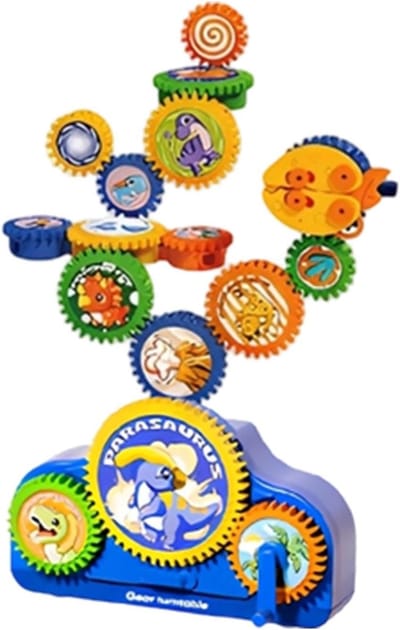 Tandwielen Bouwstenen - Educatieve Set - Fantasie Bouwen - Interactieve Rotatie - 34.5 x 26 x 8 cm - Dinosaurus Model