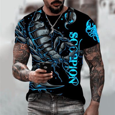 Zomer Casual 3D Print Schorpioen T-shirt Voor Mannen Coole Dierenpatroon T-shirts Losse T-shirts Ronde Hals Tops Korte Mouwen Streetwear 6XL