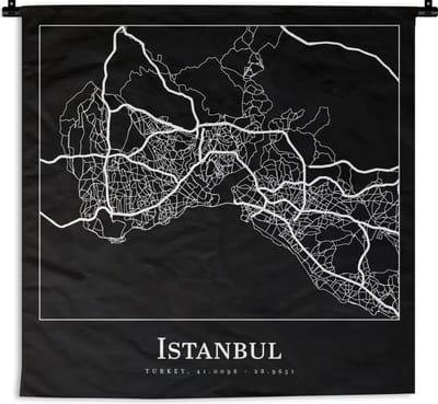 Wandkleed - Wanddoek - Stadskaart - Istanbul - Plattegrond - Kaart - 180x180 cm - Wandtapijt