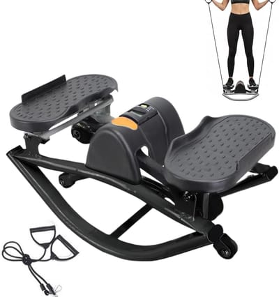 Fitness Stepper - Mini Trainer - Thuistraining - Geïntegreerde Armkabels - 50 x 25 cm - Zwart
