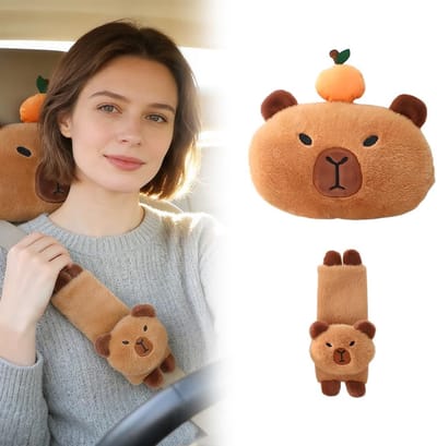 Dailygoods - Auto nekkussen, Capybara autoaccessoires, gordelkussen auto, Capybara hoofdsteun auto, Kawaii gordelkussen kinderen, pluche autohoofdsteunkussen, autohoofdsteunkussen voor nekkussen om te rijden