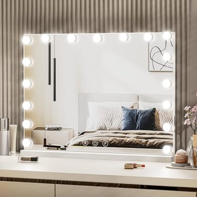 Make-up Spiegel 80x62 cm met 17 Dimbare LED Lampen, 3 Verlichtingsmodi, Geheugenfunctie, USB en Type C Oplader, Wandmontage