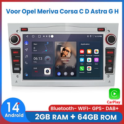 Awesafe Autoradio - Geschikt Voor Opel Meriva Corsa C D Astra G H - Draadloos Apple Carplay & Android Auto - Android 14 - Radio met navigatie - 7 inch HD touchscreen - Ram 2GB + Rom 64GB - Zilveren