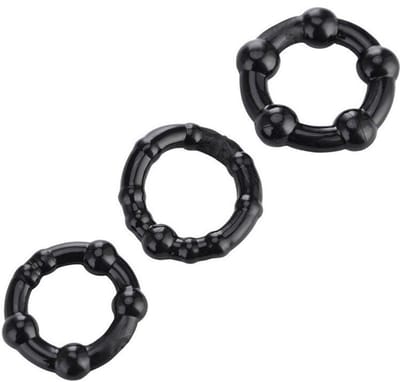 Cockring Set Van 3 - Siliconen - Penisringen - Zwart - Rekbaar - Structuur