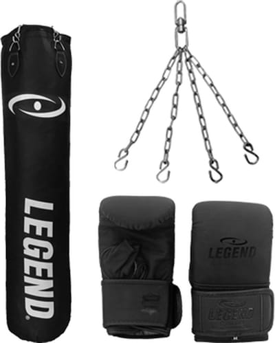 Bokszak Zwart Bisonyl/Bokszakhandschoenen Leer Set diverse maten Bokszak 100 CM