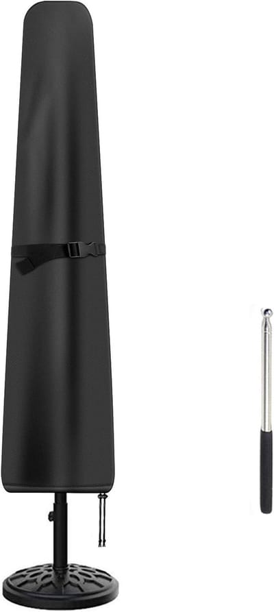 Parasolhoes – Waterdichte beschermhoes – Geschikt voor parasols van 270 cm – Met telescopische stok – Oxford-stof – UV-bestendig, winddicht, waterafstotend – Voor zweefparasols – Geschikt voor markt- en terrasparasols – Zwart
