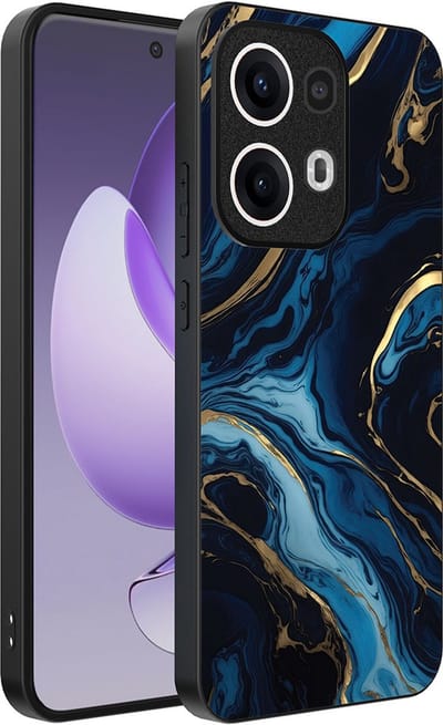 Smartphonica Telefoonhoesje Geschikt voor Oppo Reno 13 Pro met marmer opdruk - TPU backcover case gold blue marble design - Goud Blauw geschikt voor Oppo Reno 13 Pro