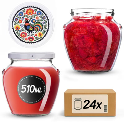 KADAX inmaakpotten van 510 ml met schroefdeksel (fi 82 mm), inmaakpotten met schroefdeksel, potten voor het inmaken van honing, fruit en groenten, inmaakpotten (blauwe Hahn, 24 stuks)
