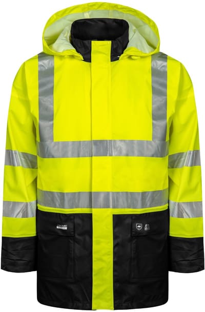 Geel / donkerblauwe Hi-Vis regenjas van Lyngsøe Rainwear XS