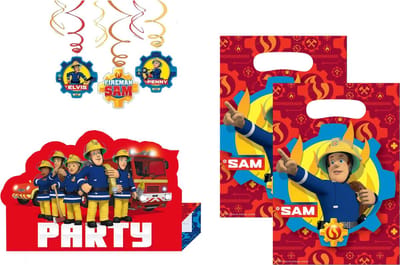 Brandweerman Sam - Feestpakket - Feestartikelen - Kinderfeest - Uitnodigingskaarten - Uitdeelzakjes - Plafond swirl hangers.