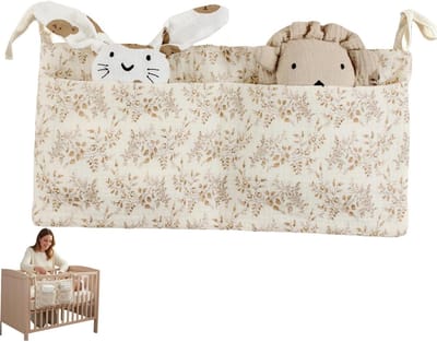 Wieg Organizer - Baby Opberger - Babybenodigdheden Opbergen - Twee Ruime Zakken - 39 x 20 cm - Beige