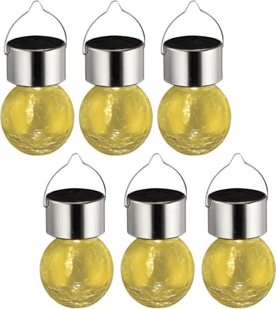 Sunnydays Solar sfeer hanglamp - 20x - tuin - lampenbol - geel - glas - 9 cm - ophang haakje