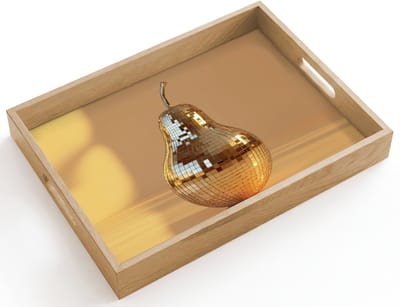 Dienblad hout 40x30 cm - Schootdienblad - Goud - Disco - Glitter - Peer - Borrelplank rechthoek - Plateau dienbladen