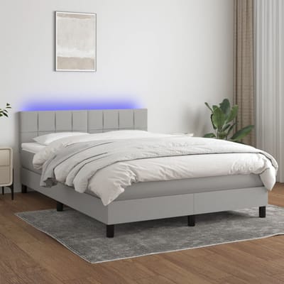 vidaXL - Boxspring - met - matras - en - LED - stof - lichtgrijs - 140x190 - cm