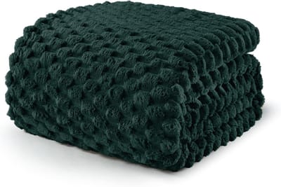 Zachte fleece deken 152 x 203 cm - Stijlvolle jacquard fluwelen deken voor het hele seizoen in bosgroen