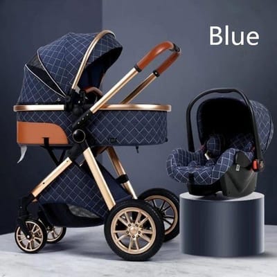 3-in-1 Kinderwagen Baby Combinatie Autostoeltje Draagmand Trio Omkeerbaar Verstelbaar Hoge Kwaliteit Lekvrije Wielen Handvat blauw blauw