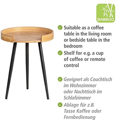 Kleine ronde salontafel met houten blad en metalen basis - Ø 40 x 50 cm