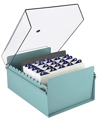 Card File Holder Index Vijlhouder 5 X 8 Organisator Metaal Zwaar met Transparant Deksel