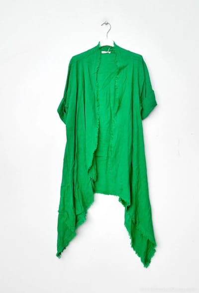 Lange asymmetrische linnen vest - Ruwe stijl - GRAS GROEN - luchtige zomer vest onesize