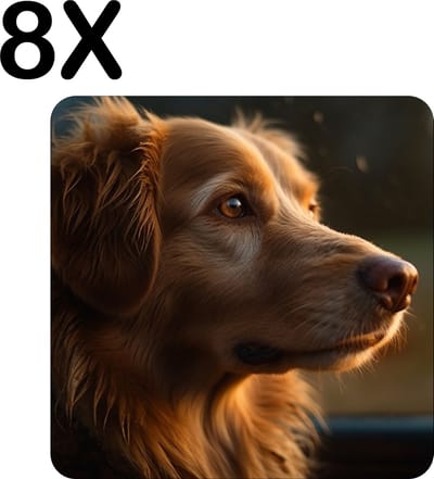 Luxe Placemat - Bruine Hond bij het Raam - Set van 8 Placemats - 50x50 cm - 2 mm dik Vinyl - Anti Slip - Afneembaar
