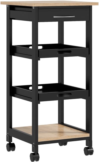 HOMCOM Keukenwagen - Grenenhout - 37x37x76cm - Zwart