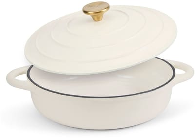 ISENVI Byron Gietijzeren Emaille Hapjespan met Deksel - 28 cm - Geschikt voor Inductie - PFAS, PTFE Vrij