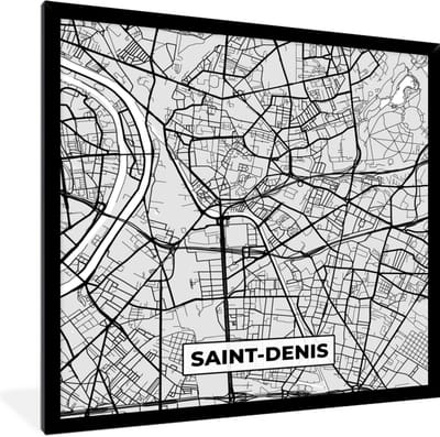 Fotolijst incl. Poster - Kaart - Stadskaart - Frankrijk - Saint-Denis - Plattegrond - 40x40 cm - Posterlijst